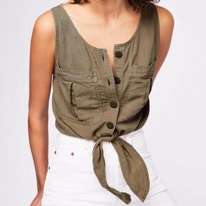 Dex Olive Green Button-Down Sleeveless Crop Tank